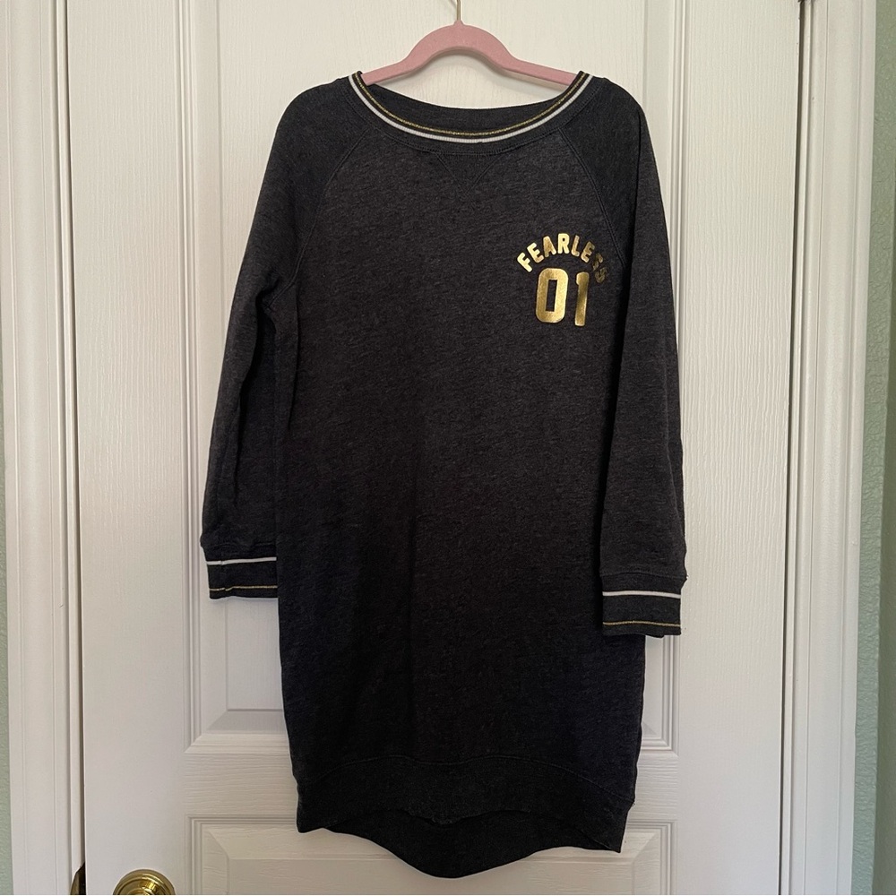 Girls Black Sweater Dress Gold Foil Graphic Size 8